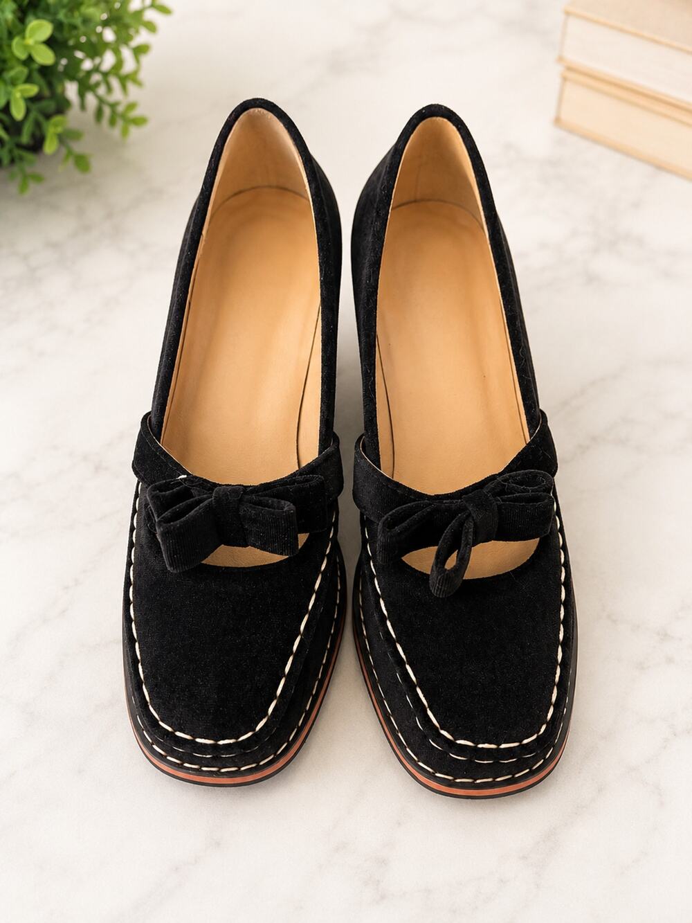NWOT Hudson Ridge Alessia Velvet Loafers Black Size 10 Block Mary Jane Heels